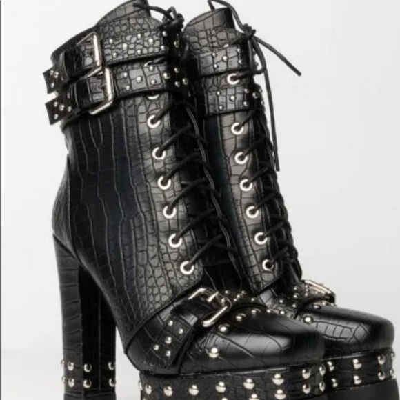Azalea Wang Black Croc Studded Bootie - Picture 11 of 16